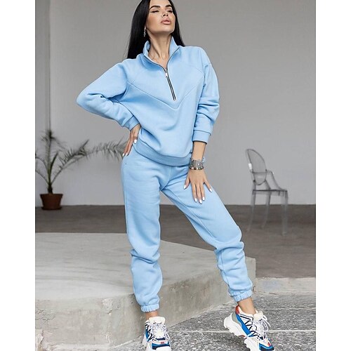 

Femme Sweat-shirt Survêtement Ensembles de pantalons Joggings Pantalon Jogging basique Bleu Kaki Sport extérieur Casual Couleur unie Zippé Mao S M L XL XXL