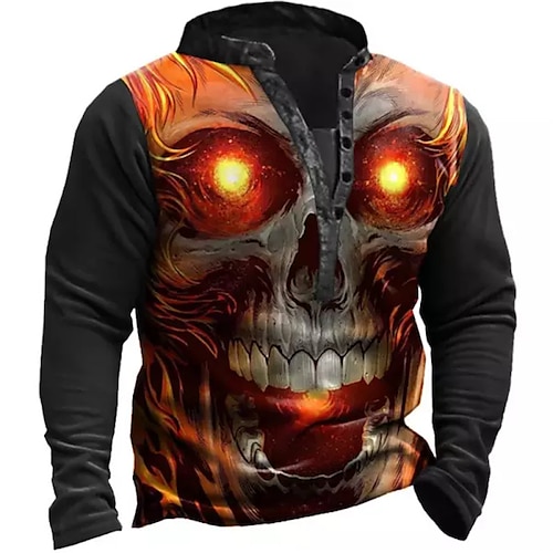 

Hombre Sudadera Pull-over Naranja Cuello Mao Cráneos Estampados Estampado Casual Diario Deportes Impresión 3D Ropa de calle Design Casual Primavera Otoño Ropa Sudaderas con capucha Sudaderas Manga