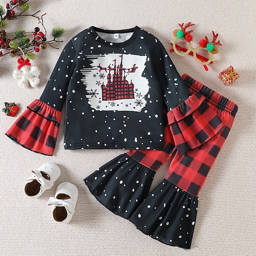 

2 Pieces Toddler Girls' Ugly Christmas Graphic Crewneck Sweatshirt & Pants Set Long Sleeve Fashion Party Cotton 3-7 Years Winter Black / Fall