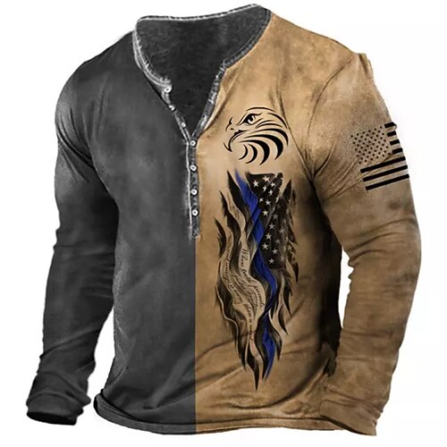 

Men's T shirt Tee Henley Shirt Tee Graphic Color Block Henley Brown 3D Print Outdoor Daily Long Sleeve Button-Down Print Clothing Apparel Basic Designer Classic Comfortable / Sports