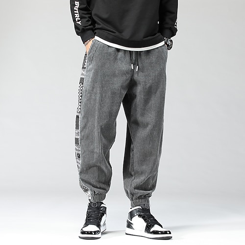 

Men's Joggers Corduroy Pants Harem Pants Casual Pants Pocket Drawstring Solid Color Comfort Warm Casual Daily Corduroy Stylish Trousers Dark Gray Black