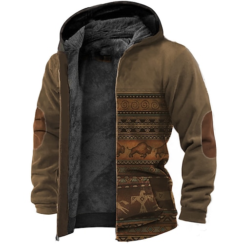 

Homens Casaco de lã Full Zip Hoodie Moletom de lã Jaqueta Sherpa moletons grossos Marron Com Capuz Animal Estampas Abstratas Vaca Zíper Imprimir Desportos e Ar livre Diário Esportes Impressão 3D Tosão