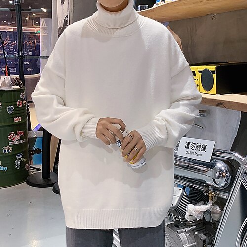 

Men's Pullover Sweater Jumper Knit Tunic Knitted Solid Color Turtleneck Keep Warm Modern Contemporary Work Daily Wear Clothing Apparel Spring & Fall Black Blue M L XL