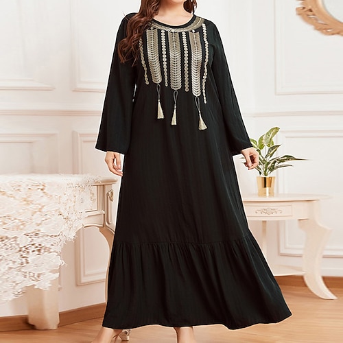 

Women's Plus Size Shift Dress Solid Color Crew Neck Long Sleeve Winter Fall Stylish Work Elegant Maxi long Dress Daily Vacation Dress