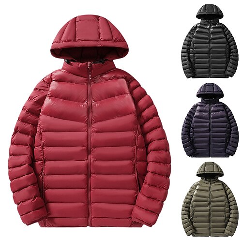 

Men's Padded Hiking jacket Quilted Puffer Jacket Hiking Windbreaker Cotton Winter Outdoor Thermal Warm Windproof Breathable Quick Dry Outerwear Trench Coat Top Hunting Ski / Snowboard Fishing Maroon