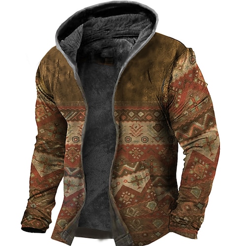 

Homens Casaco de lã Full Zip Hoodie Moletom de lã Jaqueta Sherpa Marron Com Capuz Estampas Abstratas Zíper Imprimir Desportos e Ar livre Diário Esportes Impressão 3D Tosão Boho Roupa de rua Designer