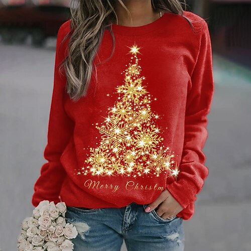 

Women's Christmas Sweatshirt Pullover Streetwear Green Black Red Graphic Christmas Round Neck Long Sleeve S M L XL 2XL 3XL