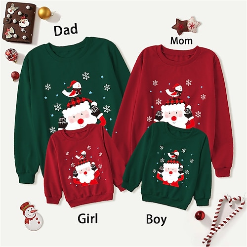 

Mommy and Me Ugly Christmas Sweatshirt Pullover Bird Santa Claus Casual Crewneck Multicolor Long Sleeve Adorable Matching Outfits