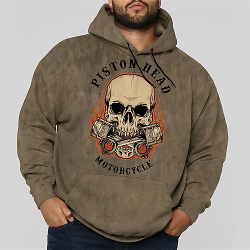 

Men's Plus Size Pullover Hoodie Sweatshirt Big and Tall Skull Hooded Long Sleeve Spring & Fall Basic Fashion Streetwear Comfortable Daily Wear Vacation Tops