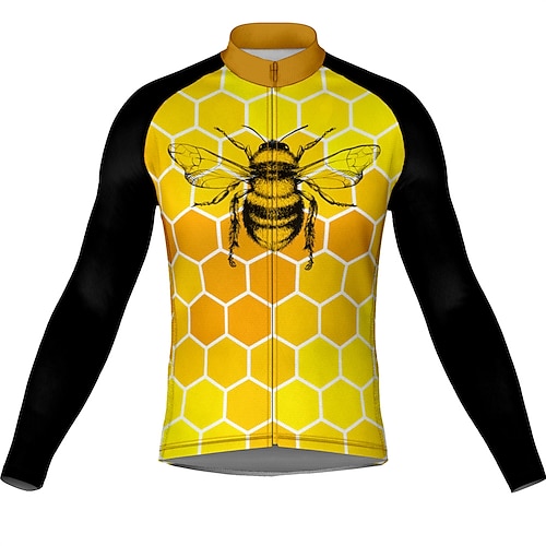 

21Grams Men's Cycling Jersey Long Sleeve Bike Jersey Top with 3 Rear Pockets Mountain Bike MTB Road Bike Cycling Breathable Quick Dry Moisture Wicking Reflective Strips Yellow Spandex Sports Clothing