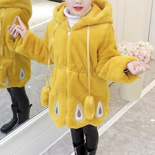 

Kids Girls' Faux Fur Coat Solid Color Active Party Coat Outerwear 3-12 Years Winter Purple Yellow / Fashion / Fall