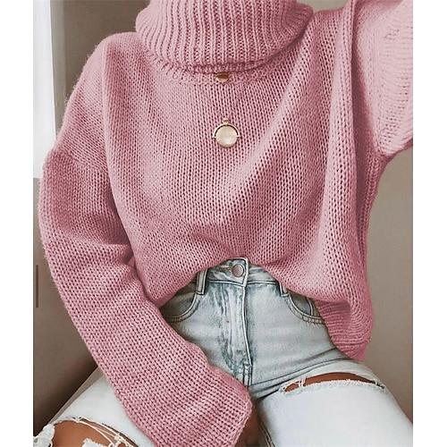 

Women's Pullover Sweater jumper Jumper Crochet Knit Knitted Pure Color Turtleneck Stylish Casual Outdoor Daily Winter Fall Pink Light Blue S M L / Long Sleeve / Regular Fit / Going out