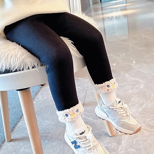 

Toddler Girls' Fleece Lined Leggings Solid Color Daily Outdoor Cotton 3-7 Years Winter Black Gray / Fall