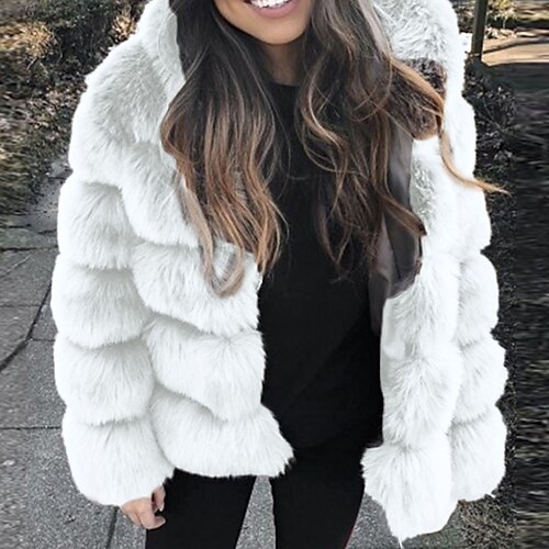 

Women's Teddy Coat Warm Breathable Outdoor Daily Wear Vacation Going out Faux Fur Trim Zipper Hoodie Elegant Lady Comfortable Solid Color Regular Fit Outerwear Long Sleeve Winter Fall White S M L XL