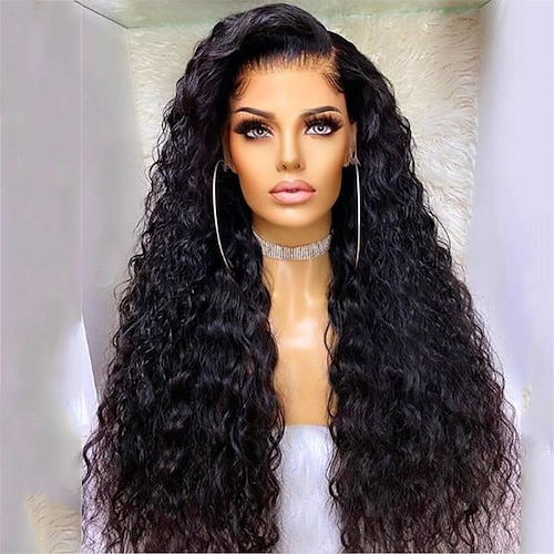 

Unprocessed Virgin Hair 13x4 Lace Front Wig Layered Haircut Brazilian Hair Curly Water Wave Black Wig 130% 150% Density with Baby Hair Natural Hairline 100% Virgin Glueless Pre-Plucked For wigs for