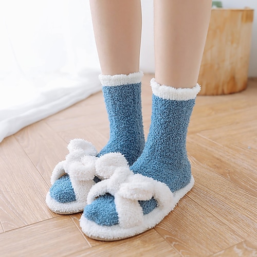 

Women's 1 Pair Socks Slipper Socks Fashion Comfort Polyester Solid Colored Casual Daily Indoor Warm Winter Fall Blue Purple Pink