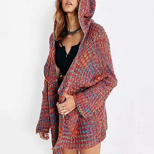 

Women's Cardigan Sweater Jumper Chunky Knit Pocket Knitted Striped Hooded Stylish Casual Outdoor Daily Winter Fall Red One-Size / Cotton / Long Sleeve / Cotton / Regular Fit / Going out