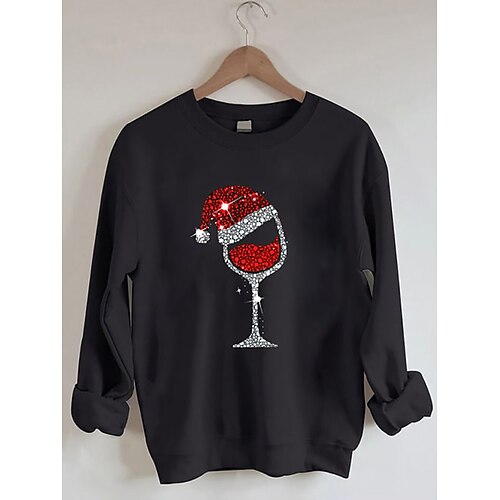 

Women's Pullover White Black Crew Neck Ugly Christmas Print Christmas Casual Daily Hot Stamping Basic Christmas Fall & Winter Clothing Apparel Hoodies Sweatshirts Loose Fit