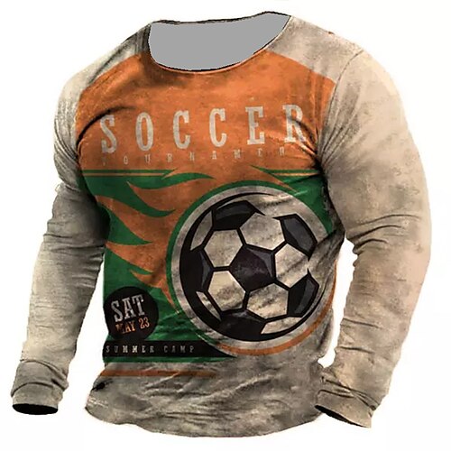 

Men's T shirt Tee Football Graphic Prints Crew Neck Khaki 3D Print World Cup Outdoor Street Long Sleeve Print Clothing Apparel Basic Sports Designer Casual