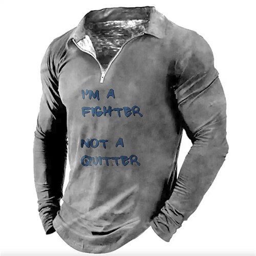 

Men's Collar Polo Shirt Golf Shirt Letter Turndown Gray Black 3D Print Outdoor Street Long Sleeve Zipper Print Clothing Apparel Fashion Designer Casual Breathable
