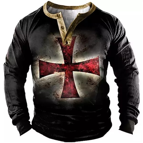 

Men's Sweatshirt Pullover Black Henley Collar Knights Templar Graphic Prints Print Casual Daily Sports 3D Print Basic Streetwear Designer Spring & Fall Clothing Apparel Hoodies Sweatshirts Long