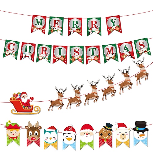 

2pcs Christmas Decoration Creative Santa Claus Little Deer Flag Hanging Party Supplies Christmas Flag