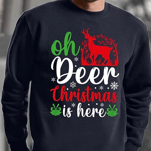 

Men's Sweatshirt Pullover Navy Blue Gray Black Crew Neck Graphic Letter Print Christmas Sports Outdoor Sports Hot Stamping Basic Cool Casual Fall Spring Clothing Apparel Hoodies Sweatshirts Long