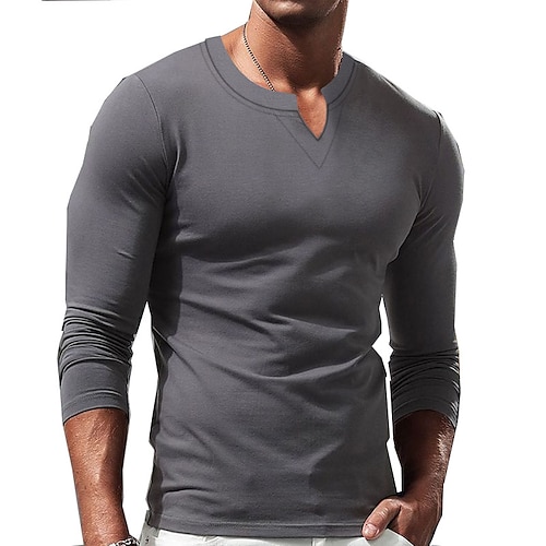 

Men's T shirt Tee Solid Color V Neck Dark Gray Sports Work Long Sleeve Clothing Apparel Fashion Streetwear Casual