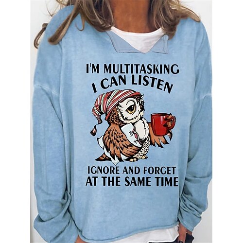 

Women's Plus Size Tops Blouse Shirt Animal Letter Print Long Sleeve V Neck Casual Daily Vacation Polyester Winter Fall Blue khaki