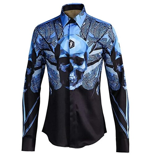 

Homme Chemise Crânes Col rabattu Bleu 3D effet Halloween Plein Air Manches Longues Bouton bas Imprimer Vêtement Tenue Mode Frais Design Casual