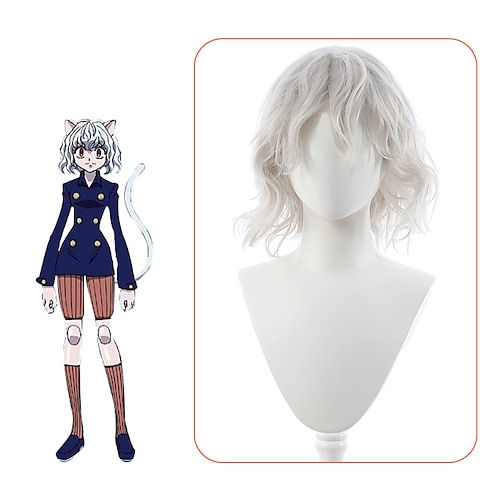 

Cosplay Wig Neferpitou Curly With Bangs Machine Made Wig Medium Length Nifebit cos Synthetic Hair Women Anime Cute Cosplay White Silver / Party