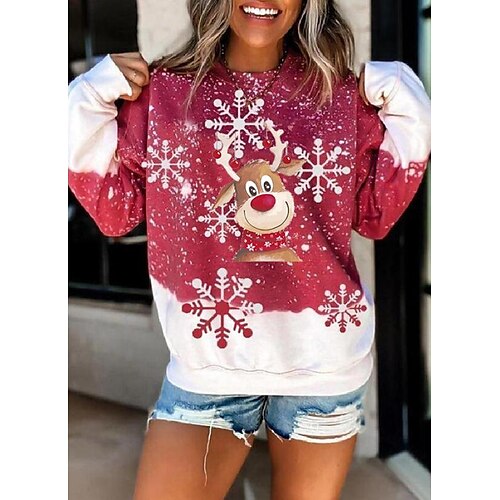 

Women's Sweatshirt Pullover Streetwear Christmas Red Grey Graphic Snowflake Christmas Round Neck Long Sleeve S M L XL 2XL 3XL