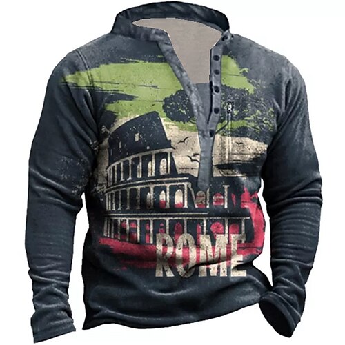 

Men's Sweatshirt Pullover Navy Blue Standing Collar Graphic Prints Building Zipper Print Daily Sports Holiday 3D Print Basic Streetwear Designer Spring & Fall Clothing Apparel Hoodies Sweatshirts