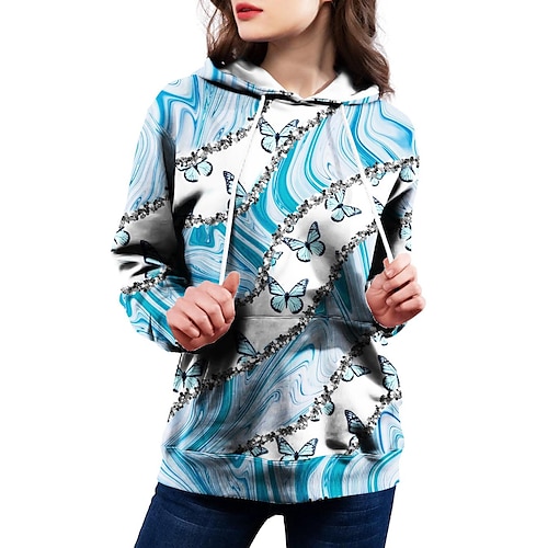 

Women's Hoodie Sweatshirt Pullover Streetwear Christmas Front Pocket Black Blue Pink Leopard Butterfly Christmas Hoodie Long Sleeve S M L XL 2XL