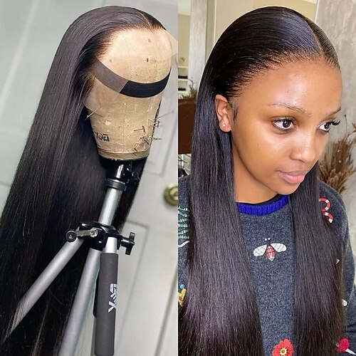 

Brazilian Virgin Human Hair Lace Frontal Wig for black women Bone Straight lace Front Human Hair Wigs with Baby Hair Pre-Plucked Hairline