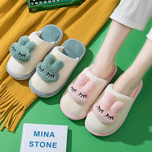 

Unisex Winter Slippers Cute Rabbit Cartoon Thick Bottom Platform Cotton Shoes Women Plush Warm Fluffy Slippers Home Indoor Shoes