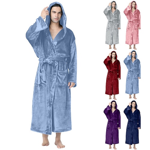 

Herre Pyjamas Kappe Morgenkåper Badekåper 1 stk Ren farge Mote Plysj Hjem Seng spa Bomull Flanell Hold Varm Hettegenser Lang kappe Grunnleggende Vinter Høst Svart Rosa