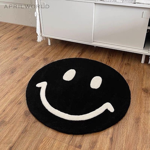 

Smiley Face Carpet Ins Round Imitation Cashmere Thickened Pad Decoration Living Room Bedroom Study Floor Mat