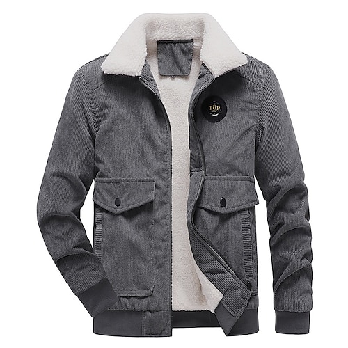 

Men's Casual Jacket Daily Wear Vacation Going out Zipper Lapel Warm Ups Comfort Leisure Jacket Outerwear Letter Zipper Pocket Camel Gray Black / Winter