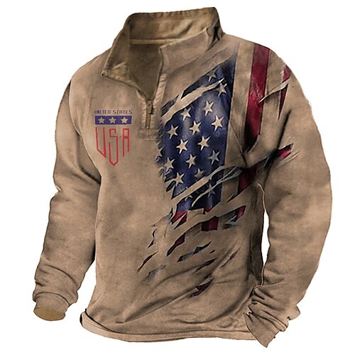 

Men's Zip Up Sweatshirt Pullover Quarter Zipper Sweatshirt Brown Half Zip Graphic Prints National Flag Zipper Print Daily Sports 3D Print Basic Designer Casual Spring & Fall Clothing Apparel Hoodies