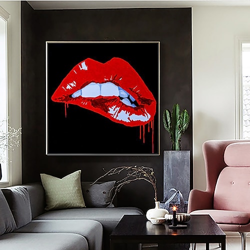 

Handmade Oil Painting Canvas Wall Art Decoration Modern Abstract Red Lips for Home Decor Rolled Frameless Unstretched Painting