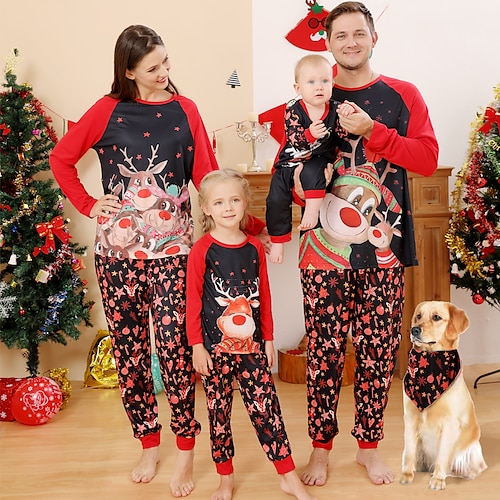 

Christmas Pajamas Family Set Ugly Deer Star Home Black Long Sleeve Mom Dad and Me Daily Matching Outfits