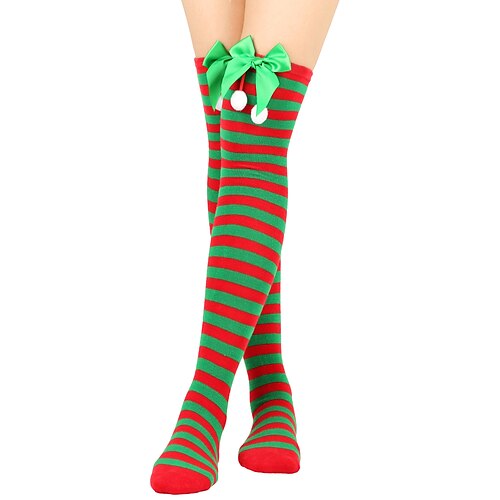 

Bow Knot Christmas Socks Ball Socks Knee Socks Women's Long Tube European and American Holiday Christmas Striped Stockings