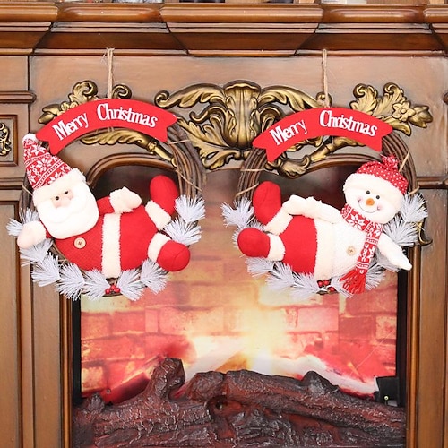 

Christmas Flower Link Day Decoration Supplies 35 Cm Rattan Circle Santa Claus Snowman Doll Door Window Pendant