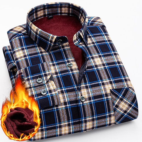 

Men's Shirt Flannel Jacket Plaid Turndown Black / Red Sea Blue Blue Fuchsia Dusty Blue Casual Daily Long Sleeve Button-Down Warm Clothing Apparel Cotton Basic Fashion Streetwear Comfortable