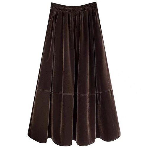 

Women's Skirt Work Skirts Midi Velvet Black khaki Brown Skirts Pleated Fashion Casual Daily Weekend One-Size