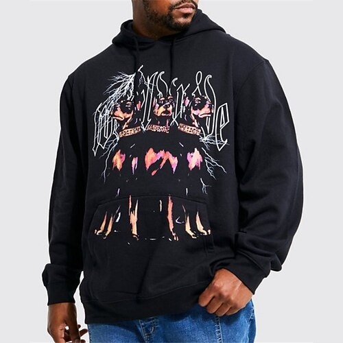 

Men's Plus Size Pullover Hoodie Sweatshirt Big and Tall Animal Hooded Long Sleeve Spring & Fall Basic Fashion Streetwear Comfortable Daily Wear Vacation Tops / Dog