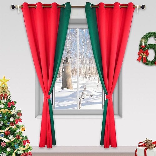 

Christmas Curtains, Christmas Elk Christmas Decoration Room Darkening Blackout Curtain Window Treatments for Living Room Bedroom 2 Panel