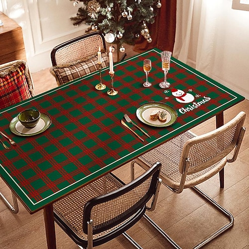 

Christmas Themed Coffee Table Tablecloth Waterproof, Oil-Proof, Wash-Free, Anti-Scalding Desktop Leather Table Mat, Rectangular Tablecloth Meal