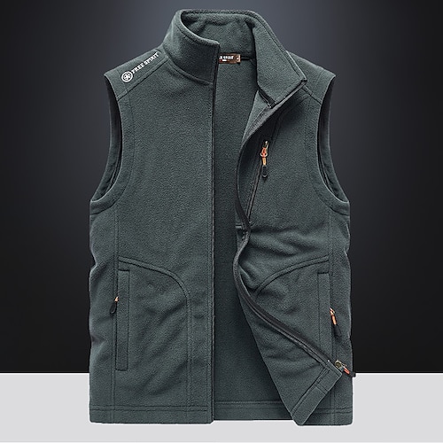 

Men's Vest Polar Fleece Warm Breathable Soft Daily Wear Going out Festival Zipper Standing Collar Basic Business Casual Jacket Outerwear Solid Colored Pocket Black Gray Army Green